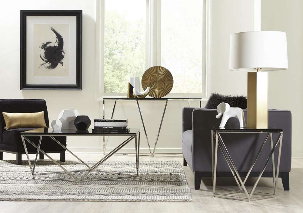 Modus Furniture - Aria Smoked Glass and Polished Stainless Steel Console Table - 4VG523 veiw 3