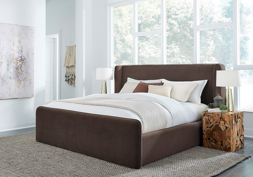 Modus Furniture - Bacall Queen-size Velvet Upholstered Wingback Platform Bed in Cola (2026) - PCRJK5 view 5