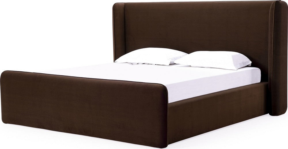 Modus Furniture - Bacall Queen-size Velvet Upholstered Wingback Platform Bed in Cola - PCRJH5 view 1
