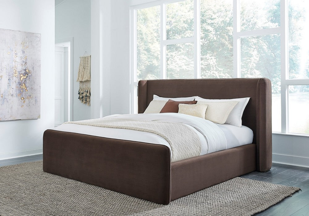 Modus Furniture - Bacall Queen-size Velvet Upholstered Wingback Platform Bed in Cola - PCRJH5 view 6