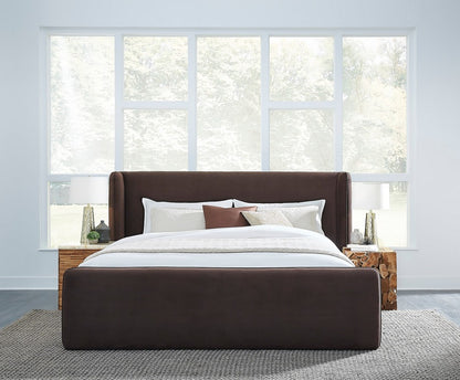 Modus Furniture - Bacall Queen-size Velvet Upholstered Wingback Platform Bed in Cola - PCRJH5 view 8