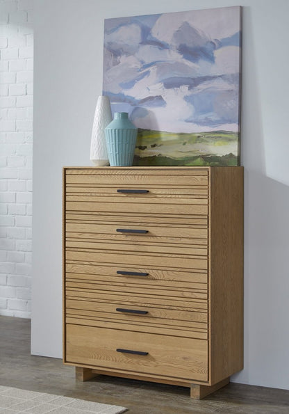 Modus Furniture - Batten Five Drawer Slatted Chest in Blonde Oak - NERM84 view 5