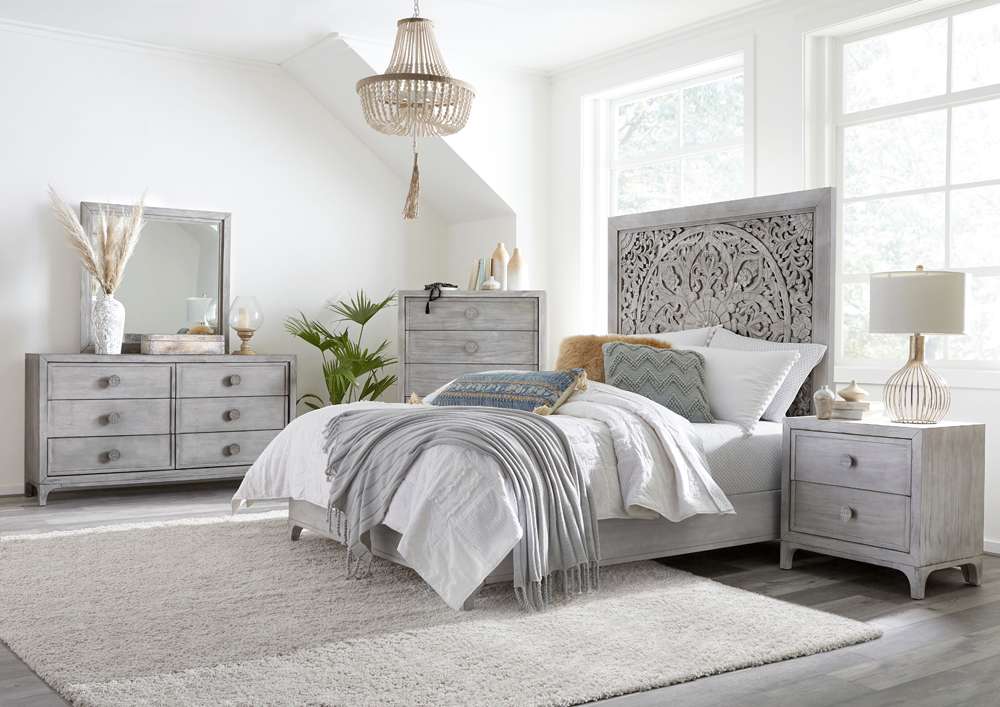 Modus Furniture - Boho Chic Queen-Size Bed in Washed White - 1JQ9H5 veiw 2