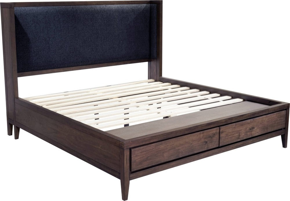 Modus Furniture - Boracay King-size Upholstered Wingback Storage Bed in Wild Oats Brown - LWY6H7 view 4