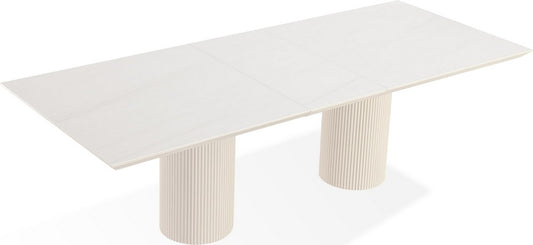 Modus Furniture - Cannon Stone Top Double Pedestal Extension Dining Table with Ivory Wood Base - PWSV60 view 1
