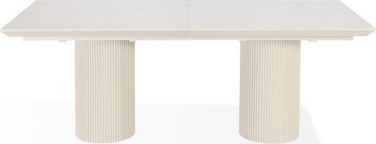 Modus Furniture - Cannon Stone Top Double Pedestal Extension Dining Table with Ivory Wood Base - PWSV60 view 2
