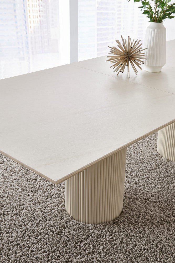 Modus Furniture - Cannon Stone Top Double Pedestal Extension Dining Table with Ivory Wood Base - PWSV60 view 5