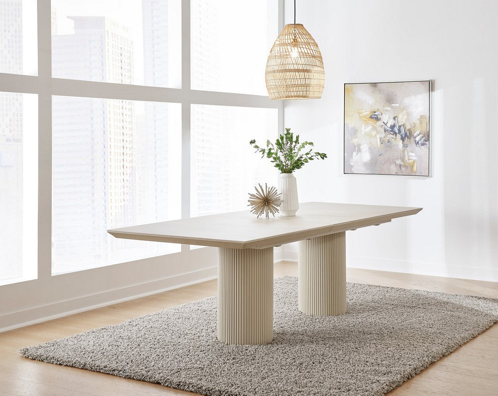 Modus Furniture - Cannon Stone Top Double Pedestal Extension Dining Table with Ivory Wood Base - PWSV60 view 6
