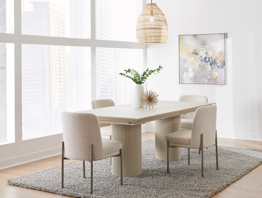 Modus Furniture - Cannon Stone Top Double Pedestal Extension Dining Table with Ivory Wood Base - PWSV60 view 7