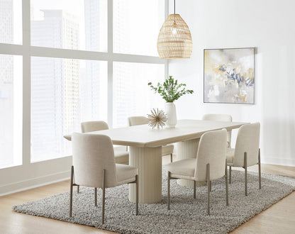 Modus Furniture - Cannon Stone Top Double Pedestal Extension Dining Table with Ivory Wood Base - PWSV60 view 8