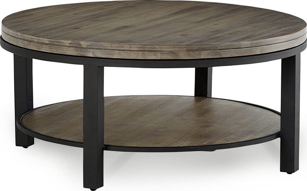 Modus Furniture - Canyon Solid Wood and Metal Round Coffee Table in Washed Grey - AE8721 view 1