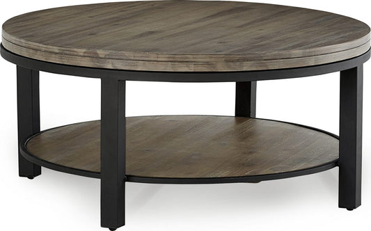 Modus Furniture - Canyon Solid Wood and Metal Round Coffee Table in Washed Grey - AE8721 view 1
