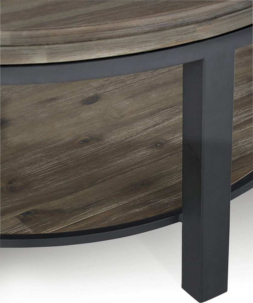 Modus Furniture - Canyon Solid Wood and Metal Round Coffee Table in Washed Grey - AE8721 view 3