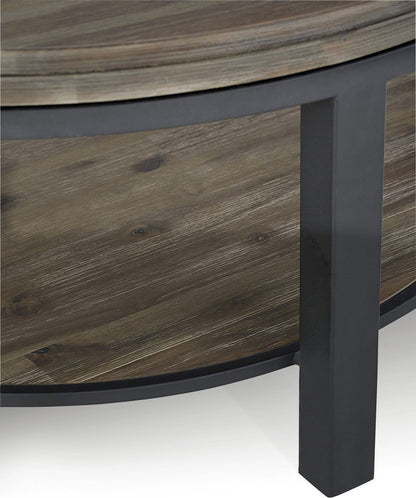Modus Furniture - Canyon Solid Wood and Metal Round Coffee Table in Washed Grey - AE8721 view 3