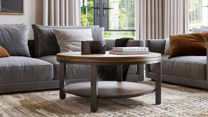 Modus Furniture - Canyon Solid Wood and Metal Round Coffee Table in Washed Grey - AE8721 view 4