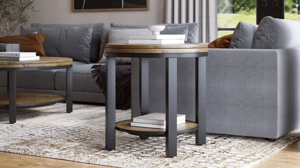 Modus Furniture - Canyon Solid Wood and Metal Round End Table in Washed Grey - AE8722 view 4