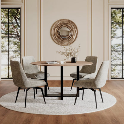 Modus Furniture - CEO Wood Pattern Round Sintered Stone Dining Table in Gunmetal and Washed Oak - JKCV61SSLW54 view 5