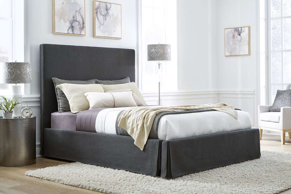 Modus Furniture - Cheviot King-Size Upholstered Skirted Storage Panel Bed in Iron - CBB3J73 veiw 1