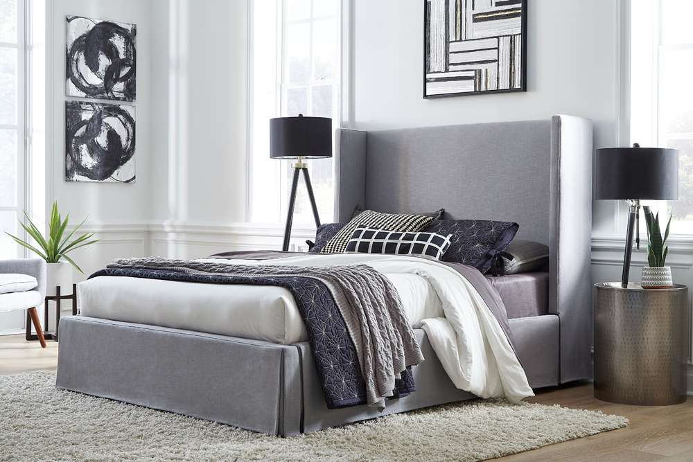 Modus Furniture - Cresta California King-Size Upholstered Skirted Storage Panel Bed in Fog - CBA9J62_CLOSEOUT veiw 1
