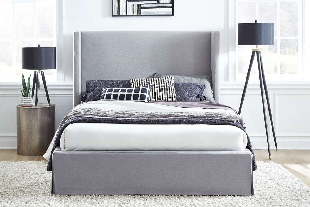 Modus Furniture - Cresta Queen-Size Upholstered Skirted Panel Bed in Fog - CBA9H52_CLOSEOUT veiw 2