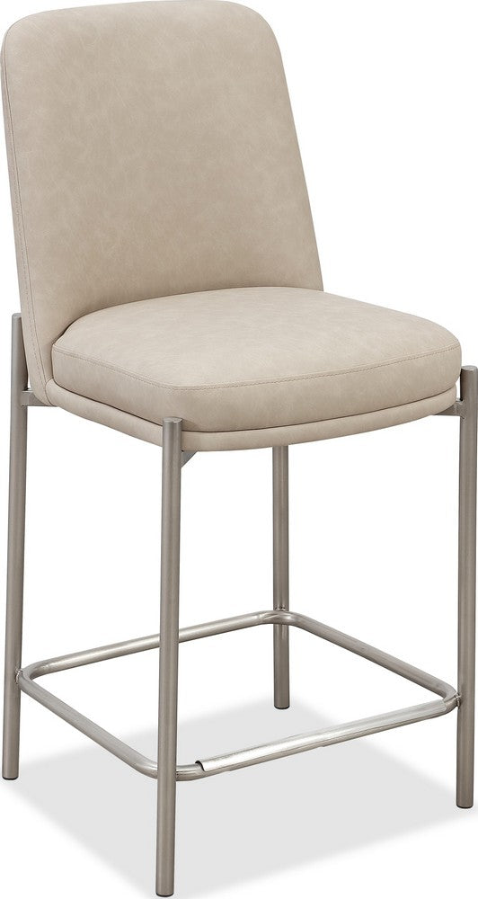 Modus Furniture - Dion Upholstered Counter Stool in Camel Synthetic Leather and Brushed Nickel Metal - PWTB69JPG_1 view 1