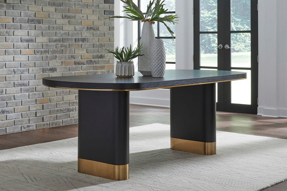 Modus Furniture - Doheny Wood and Metal Oval Dining Table in Black and Brass - MPMV60 view 5