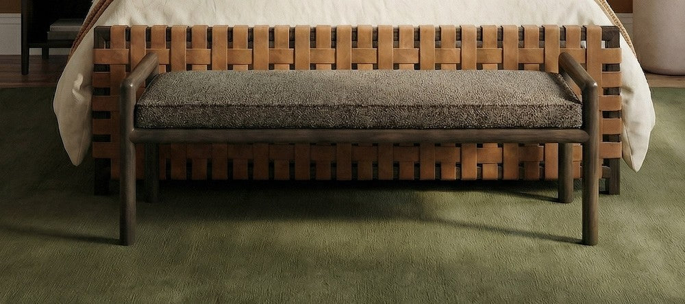 Modus Furniture - Dorsey Boucle Upholstered Wooden Bench in Basalt Grey and Pumpernickel - NSU588 view 7