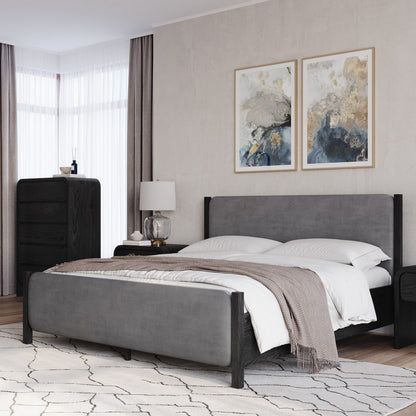 Modus Furniture - Elora California King-size Wood and Velvet Upholstered Bed in Jet and Charcoal - PRKSA6 view 4