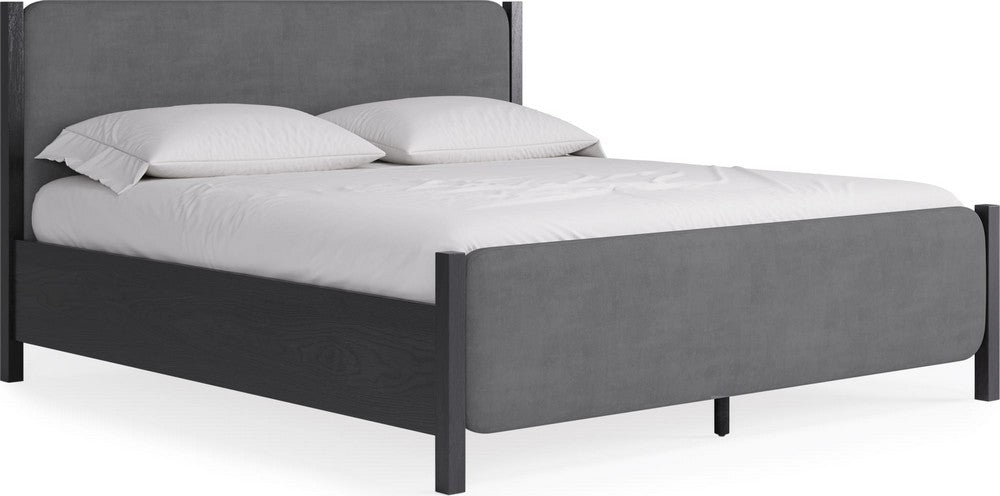 Modus Furniture - Elora Queen-size Wood and Velvet Upholstered Bed in Jet and Charcoal - PRKSA5 view 1
