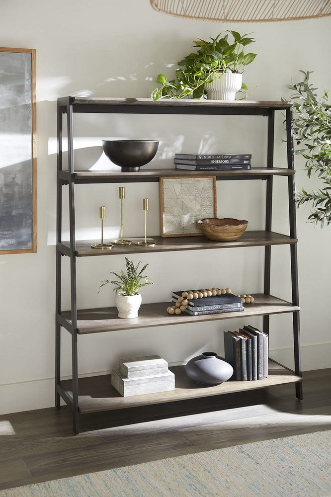 Modus Furniture - Finch Wood and Metal Etagere Bookcase in Buckwheat and Antique Bronze - KGJD19E view 5