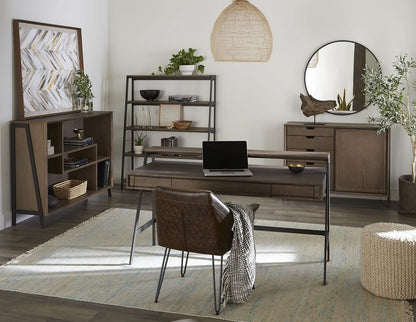 Modus Furniture - Finch Wood and Metal Etagere Bookcase in Buckwheat and Antique Bronze - KGJD19E view 6