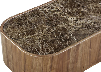 Modus Furniture - Juba Natural Marble and Walnut Coffee Table with Casters in Mongoose - UWYT21 view 4