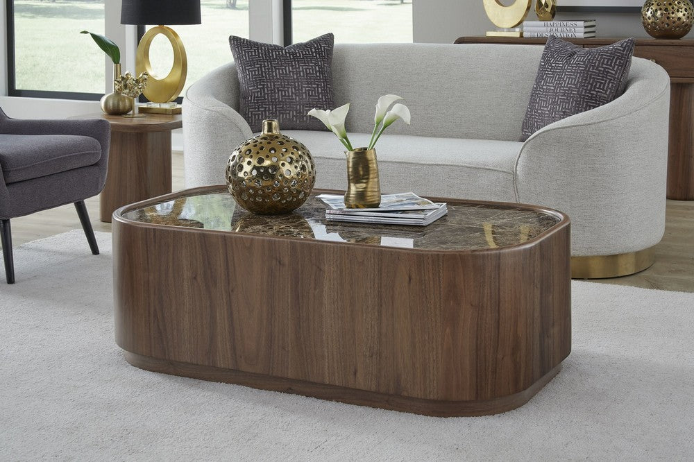Modus Furniture - Juba Natural Marble and Walnut Coffee Table with Casters in Mongoose - UWYT21 view 5