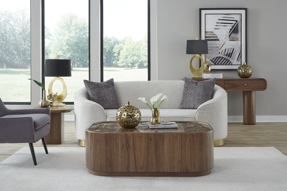Modus Furniture - Juba Natural Marble and Walnut Coffee Table with Casters in Mongoose - UWYT21 view 6