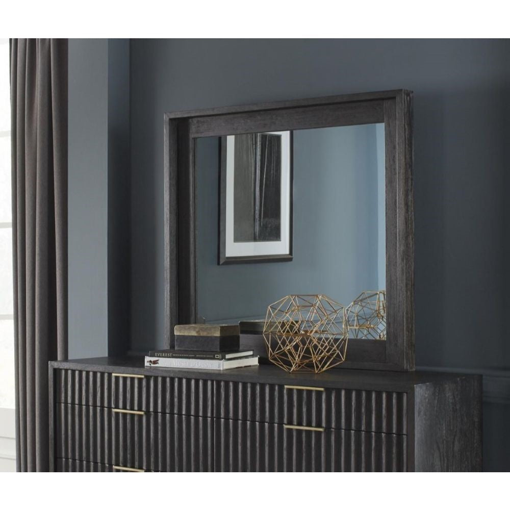 Modus Furniture - Kentfield Solid Wood Beveled Glass Mirror in Black Drifted Oak - 8ZU583 veiw 4