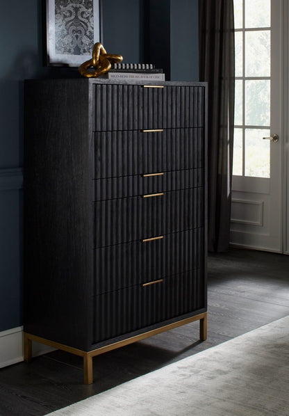 Modus Furniture - Kentfield Solid Wood Six Drawer Chest in Black Drifted Oak (2024) - 8ZU584A view 3