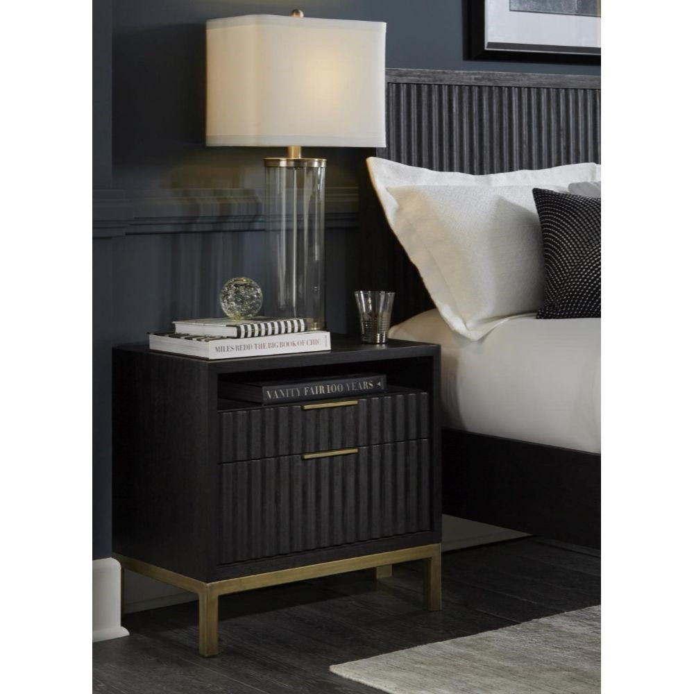 Modus Furniture - Kentfield Solid Wood Two Drawer Nightstand in Black Drifted Oak - 8ZU581 veiw 4