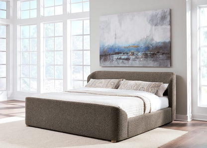 Modus Furniture - Kiki Queen-size Upholstered Platform Bed in Pumpernickel Boucle - MQRVH5 view 6