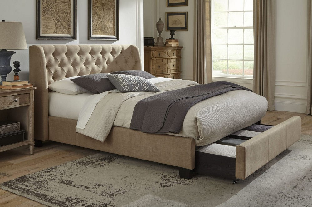 Modus Furniture - Levi Queen-Size Tufted Storage Bed in Toast Linen - 3ZL7D546 view 8