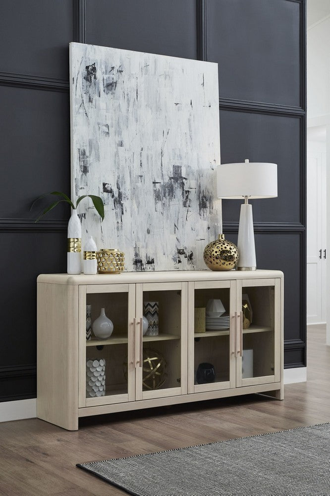 Modus Furniture - Liv Glass Door Ash Wood Sideboard in White Sand - QHTP79 view 6