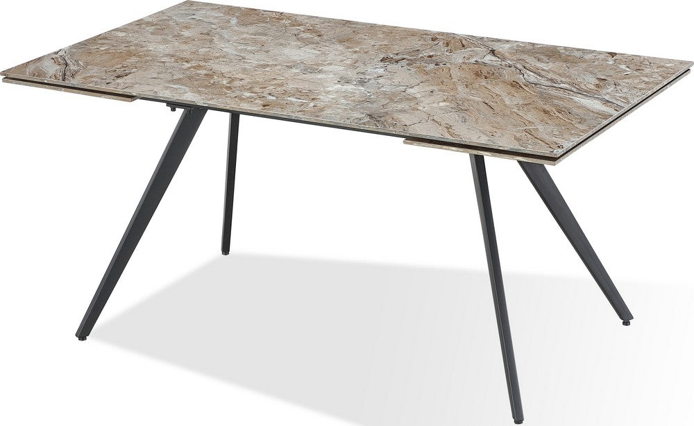 Modus Furniture - Lucia Double Extension Stone Top Metal Leg Dining Table in Rich Brown and Black - LEPJ60 view 1