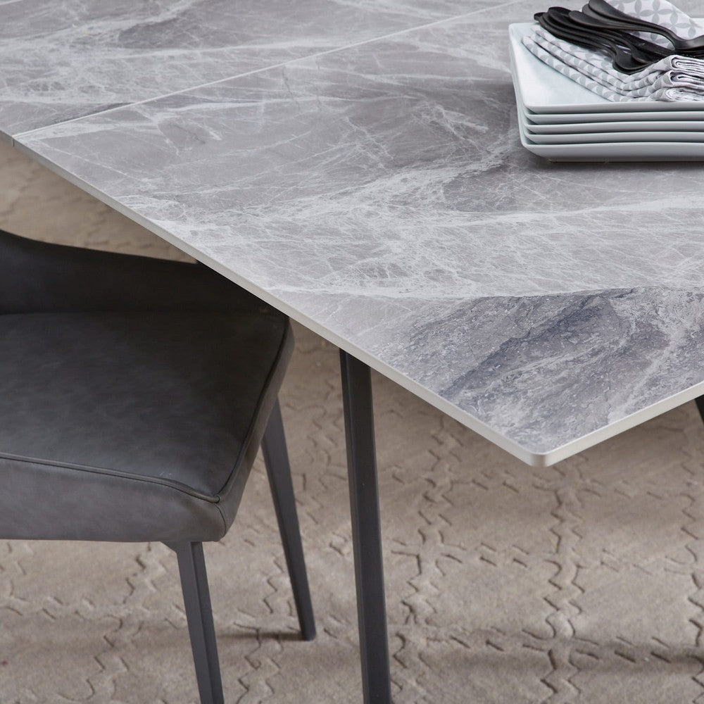 Modus Furniture - Lucia Extendable Stone Top Metal Leg Dining Table in Piedra and Black - LELB60 view 4