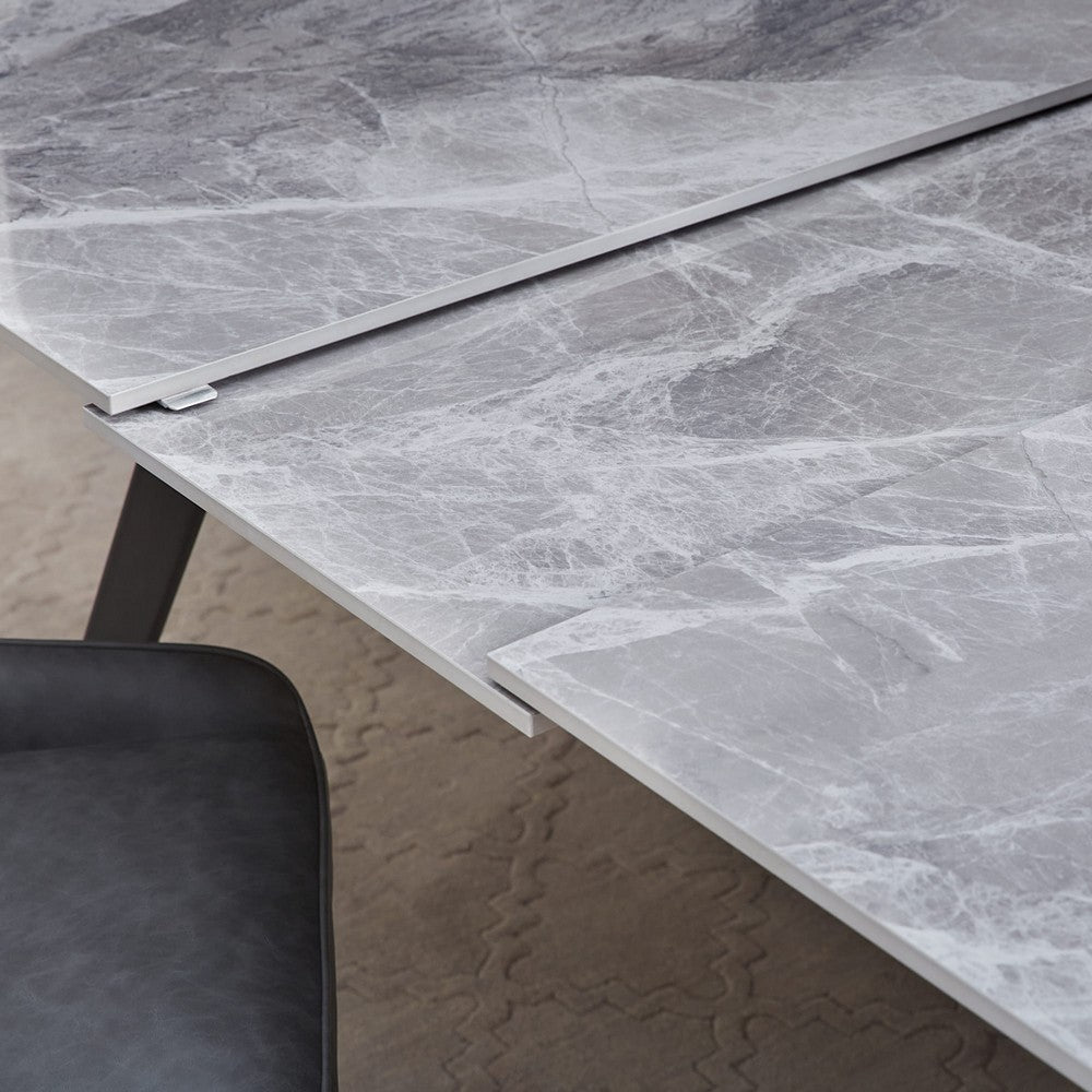 Modus Furniture - Lucia Extendable Stone Top Metal Leg Dining Table in Piedra and Black - LELB60 view 5