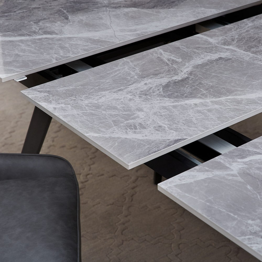Modus Furniture - Lucia Extendable Stone Top Metal Leg Dining Table in Piedra and Black - LELB60 view 6