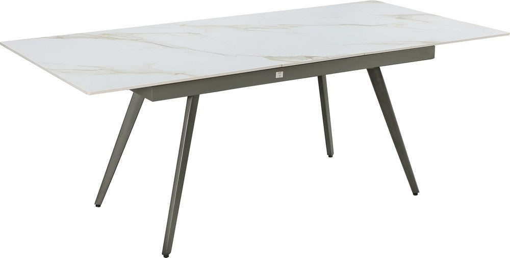 Modus Furniture - Lucia Extendable Stone Top Metal Leg Dining Table in Polished Cappuccino and Gunmetal - LEPG60 view 2
