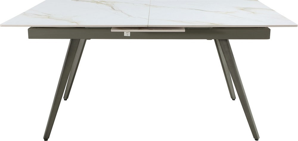 Modus Furniture - Lucia Extendable Stone Top Metal Leg Dining Table in Polished Cappuccino and Gunmetal - LEPG60 view 3