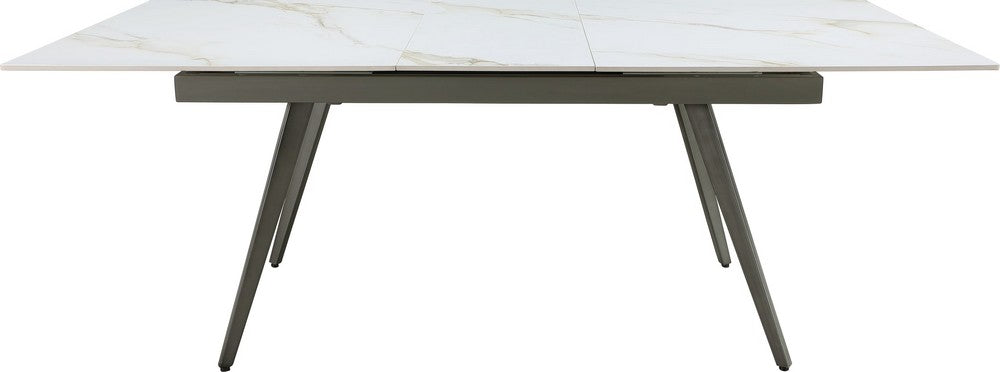 Modus Furniture - Lucia Extendable Stone Top Metal Leg Dining Table in Polished Cappuccino and Gunmetal - LEPG60 view 4