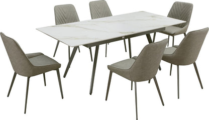 Modus Furniture - Lucia Extendable Stone Top Metal Leg Dining Table in Polished Cappuccino and Gunmetal - LEPG60 view 7