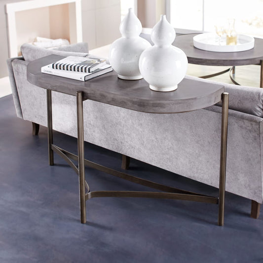 Modus Furniture - Lyon Semi-circular Concrete and Metal Console Table - A89423 view 1