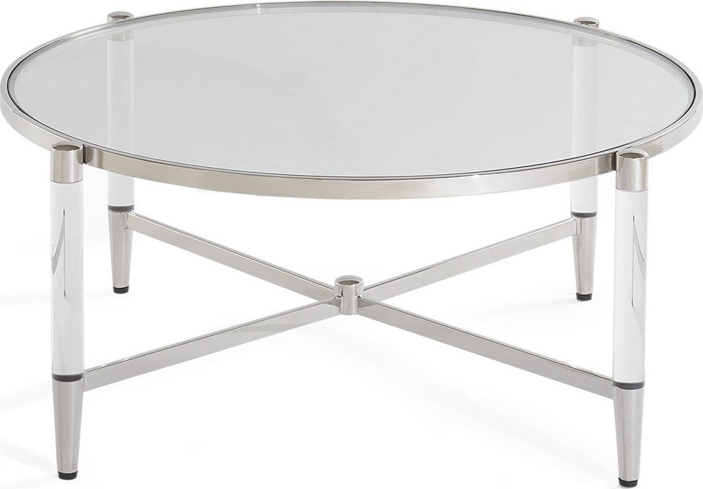 Modus Furniture - Mariyln Glass Top and Steel Base Round Coffee Table - 4RV221 view 2